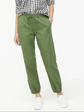 NWOT J. Crew Lightweight Cotton Twill Jogger Pants Olive Green Size 8